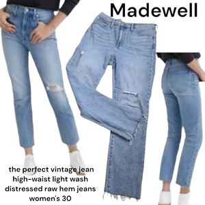 Madewell the perfect vintage jean light wash distressed raw hem women's jeans 30